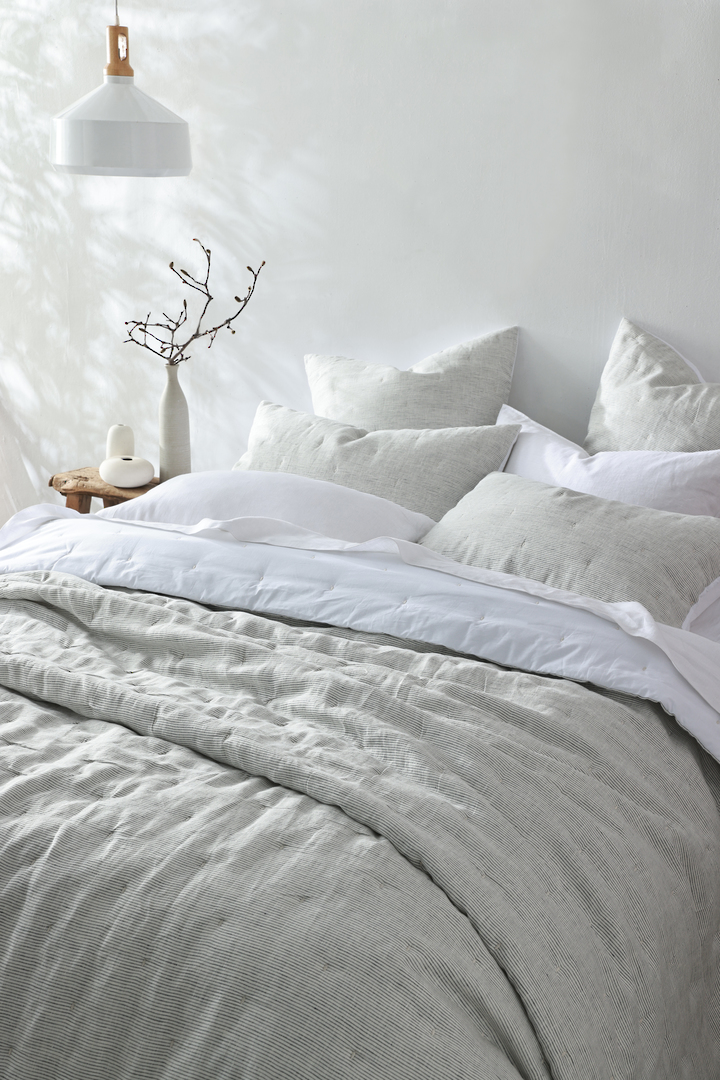MM Linen Laundered Linen Pinstripe Cloud Bedspread Set  European Flax Linen image 4